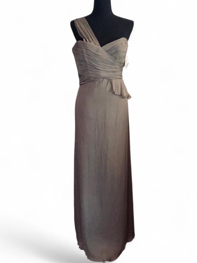 Amsale Graphite Silk Chiffon Evening Gown